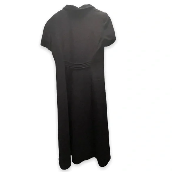 Vintage Desiree Womans Black Button Down Short Sleeve Collared V Neck Midi Dress - Picture 5 of 10